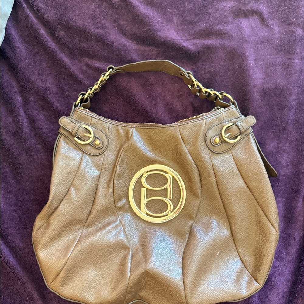 bebe Brown Hobo Bag with Gold Accents